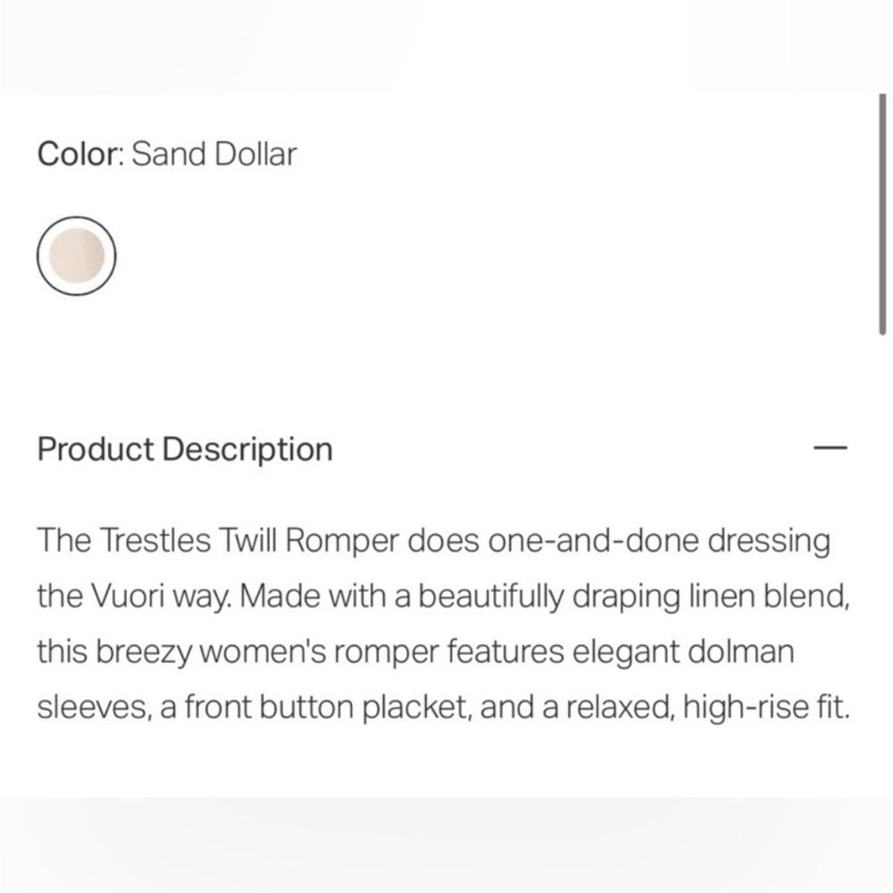Vuori Trestles Twill Romper in Sand Dollar Size L - Picture 8 of 9
